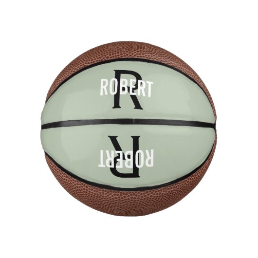Moderne groene monogram, basketbal (Voorkant)
