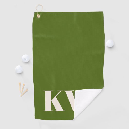 Moderne groene monogram beginletters gepersonalise golfhanddoek (Insitu)