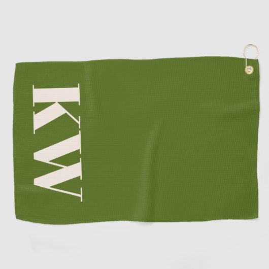 Moderne groene monogram beginletters gepersonalise golfhanddoek (Horizontaal)