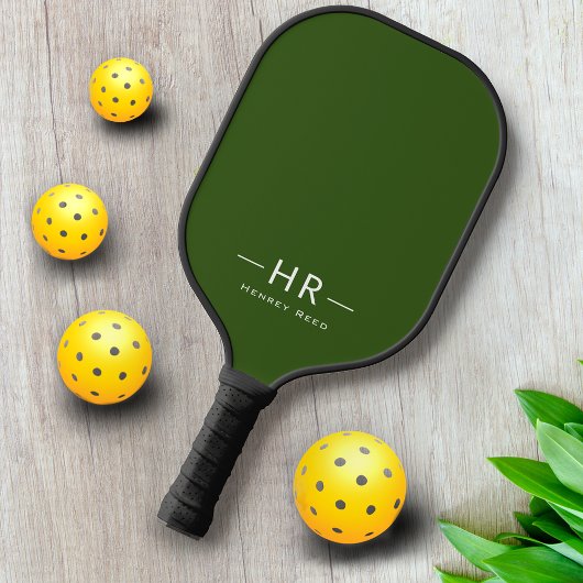 Moderne Groene Monogram Initialen Pickleball Paddle