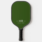 Moderne Groene Monogram Initialen Pickleball Paddle (Achterkant)