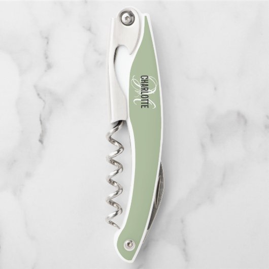 Moderne groene monogram kurkentrekker (Voorkant)