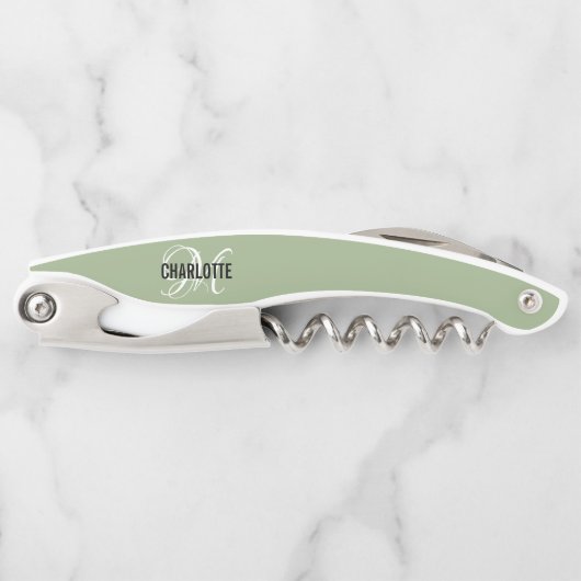 Moderne groene monogram kurkentrekker (Voorkant)