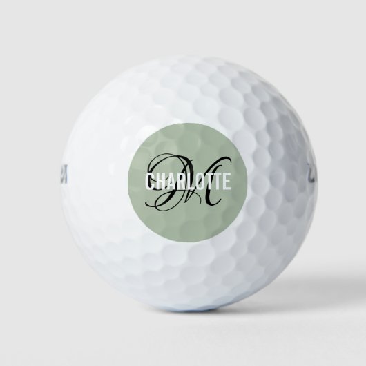 Moderne groene monogram naam Golf Balls Golfballen (Voorkant)