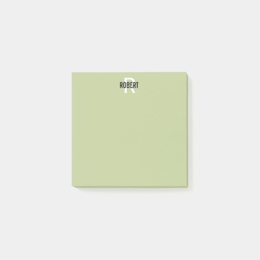 Moderne groene monogram naam van sage post-it note (Voorkant)