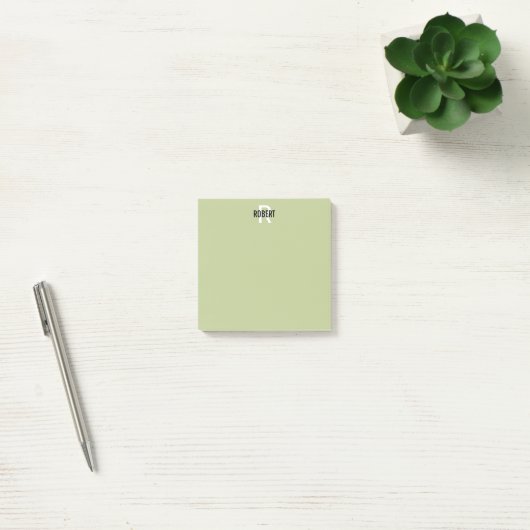 Moderne groene monogram naam van sage post-it note (Kantoor)