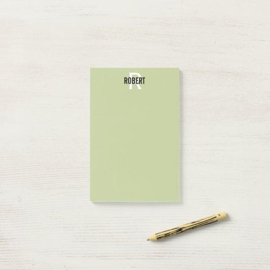 Moderne groene monogram post-it® notes (Op bureau)