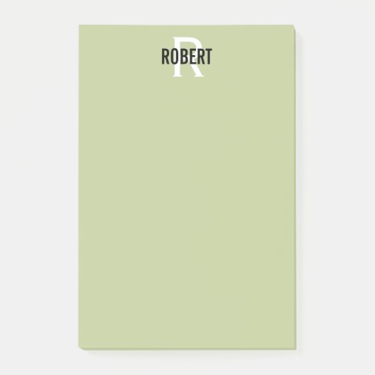 Moderne groene monogram post-it® notes (Voorkant)