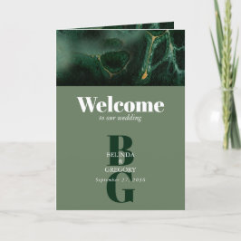 Moderne Groene Monogram Volgorde van de Dienst Programma