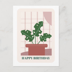 Moderne Groene Monstera Blad Plant Verjaardagskaar Briefkaart
