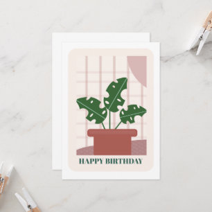 Moderne Groene Monstera Blad Plant Verjaardagskaar Kaart