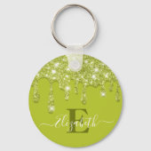 Moderne groene munt druppels glitter monogram sleutelhanger (Achterkant)