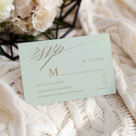 Moderne groene & namaak gouden kalligrafie bruilof RSVP kaartje