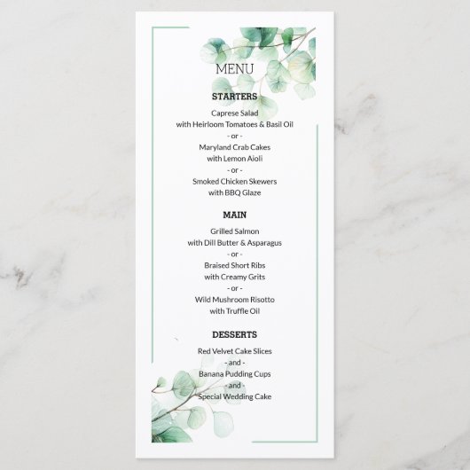 Moderne groene natuurlijke botanische patroon brui menu (Voorkant)