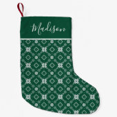 Moderne groene noordse sneeuwvlok gepersonaliseerd kleine kerstsok (Voorkant)