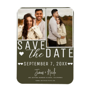 Moderne Groene Olijf Save the Date 2 Foto Bruiloft Magneet