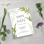 Moderne groene olijftak flat Save the Date Kaart