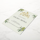 Moderne groene olijftak islamitische moslim bruilo folie uitnodiging (Gedraaid)