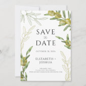 Moderne groene olijftak plat save the date kaart (Voorkant)