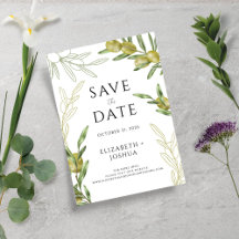 Moderne Groene Olijftak Platte Save The Date Kaart