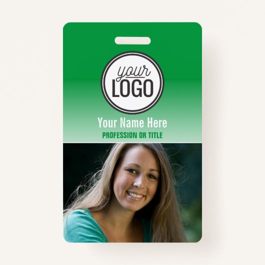 Moderne groene Ombre Professional Foto Name Tag Badge (Voorkant)
