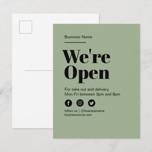 Moderne groene open voor bedrijven Levering result Aankondigingskaart (Voorkant / Achterkant)
