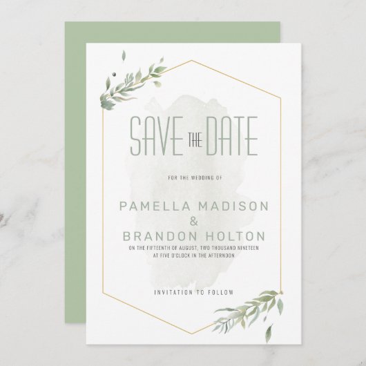 Moderne groene opslag en Gold Lijst Sla de datum o Menu (Voorkant / Achterkant)