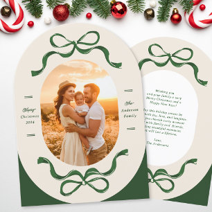 Moderne groene ovale fotokerstkaarten met boog kaart
