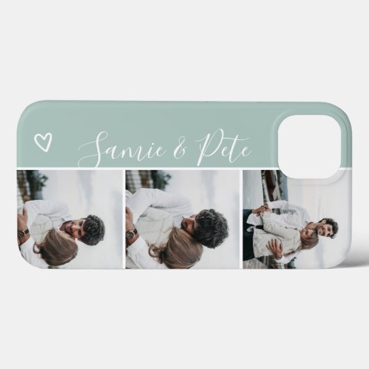 Moderne groene paar namen 3 foto's collage raster Case-Mate iPhone case (Achterkant (horizontaal))