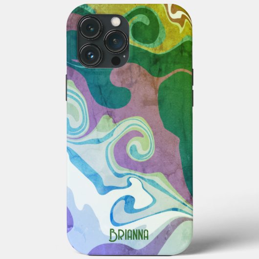 Moderne Groene Paarse Abstracte Naam Retro Case-Mate iPhone Case (Achterkant)