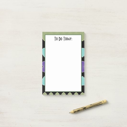 Moderne groene paarse en blauwgroen post-it® notes (Op bureau)