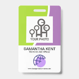 Moderne Groene Paarse Golven Werknemer Foto Sjablo Badge