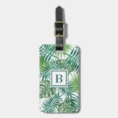 Moderne groene palmbladeren met monogram bagagelabel (Voorkant verticaal)