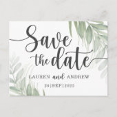 Moderne groene palmen Save the Date-ansichtkaart Briefkaart (Voorkant)