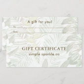 Moderne groene palmprint cadeaubon (Voorkant / Achterkant)