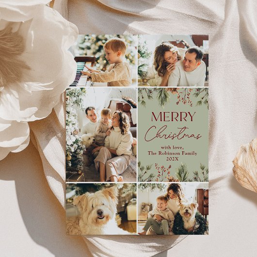 Moderne Groene Pastel 5 Foto Kerst Kaart