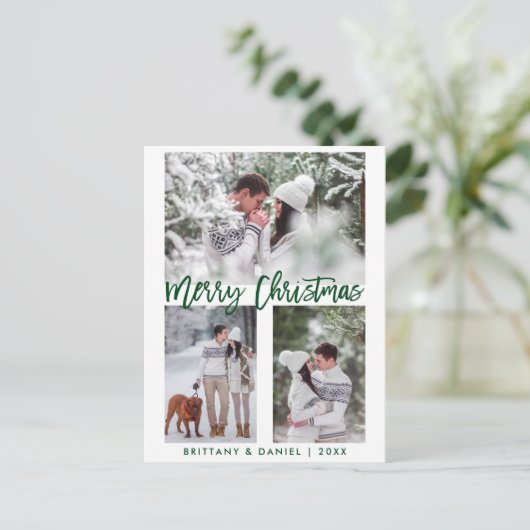 Moderne groene penseelscript voor prettige kerstfo briefkaart (Staand voorkant)