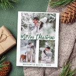 Moderne groene penseelscript voor prettige kerstfo briefkaart<br><div class="desc">Modern Green Brush Script Merry kerstfoto Briefkaart</div>