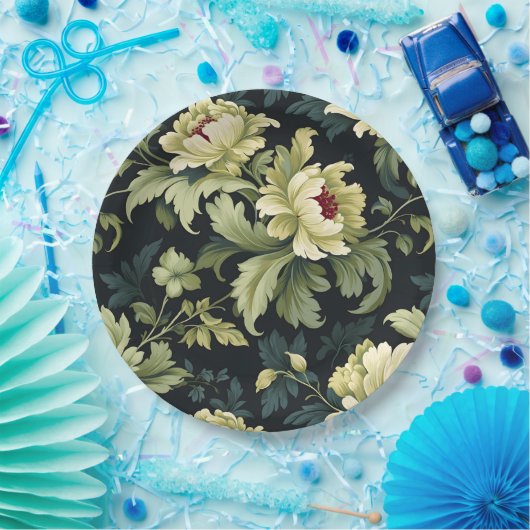 Moderne groene pioen bloem papieren bordje (Feest)