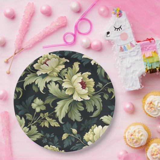 Moderne groene pioen bloem papieren bordje (Feest)