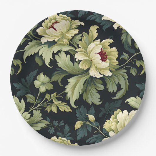 Moderne groene pioen bloem papieren bordje (Voorkant)