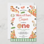 Moderne groene pizza plakken van plezier 1e verjaa kaart (Voorkant)