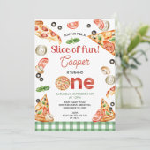 Moderne groene pizza plakken van plezier 1e verjaa kaart (Staand voorkant)