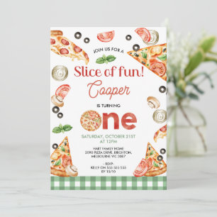 Moderne groene pizza plakken van plezier 1e verjaa kaart