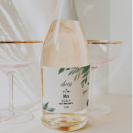 Moderne Groene Planten Botanisch Bruidsfeest Sparkling Wijnetiket