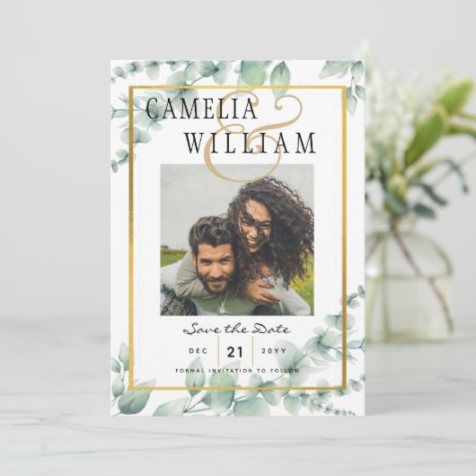 Moderne Groene PLATATJE Huwelijksaankondiging QRco Kaart (Staand voorkant)