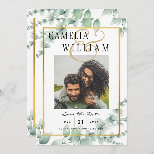 Moderne Groene PLATATJE Huwelijksaankondiging QRco Kaart (Voorkant / Achterkant)