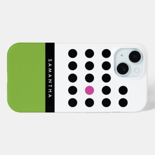 Moderne Groene Polka Dots Kleurenblok Monogram Case-Mate iPhone Case (Achterkant (horizontaal))