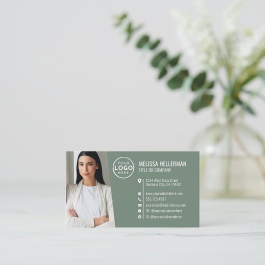 Moderne Groene Professionele QR Code Foto Logo Visitekaartje (Staand voorkant)