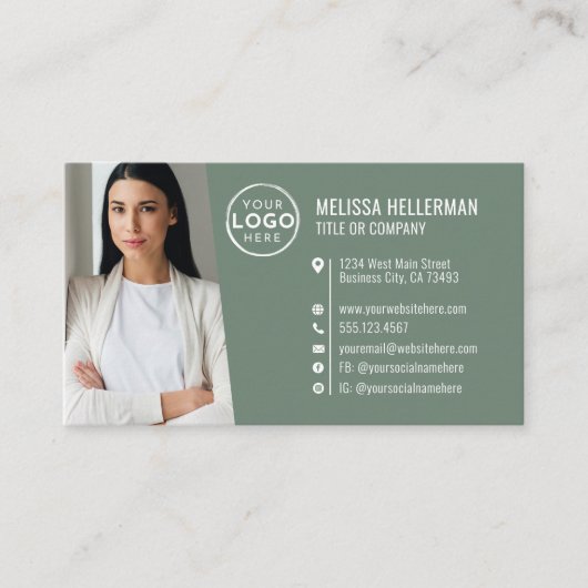 Moderne Groene Professionele QR Code Foto Logo Visitekaartje (Voorkant)